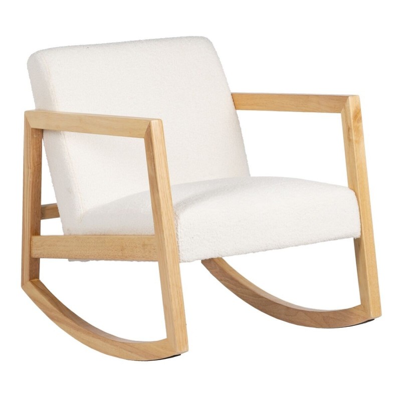 Sedia a Dondolo Bianco Naturale Legno d'albero della gomma Tessuto 60 x 83 x 72 cm