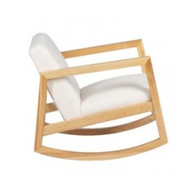 Sedia a Dondolo Bianco Naturale Legno d'albero della gomma Tessuto 60 x 83 x 72 cm