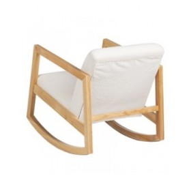 Sedia a Dondolo Bianco Naturale Legno d'albero della gomma Tessuto 60 x 83 x 72 cm
