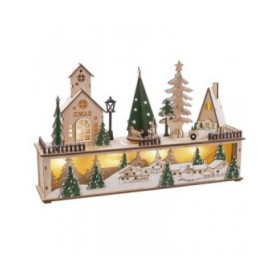 Decorazione Natalizia Verde Naturale Legno Case 45 x 10 x 27 cm