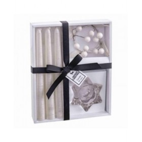 Candelabro Rotondo con Supporto Natale Bianco Cristallo Paraffina 21,4 x 17 x 3,8 cm