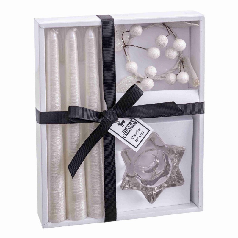Candelabro Rotondo con Supporto Natale Bianco Cristallo Paraffina 21,4 x 17 x 3,8 cm