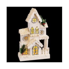 Decorazione Natalizia Bianco Legno Casa 24 x 11 x 39 cm