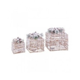 Decorazione Natalizia Naturale Metallo Plastica Fibra Pacco Regalo 25 x 25 x 36 cm (3 Unità)