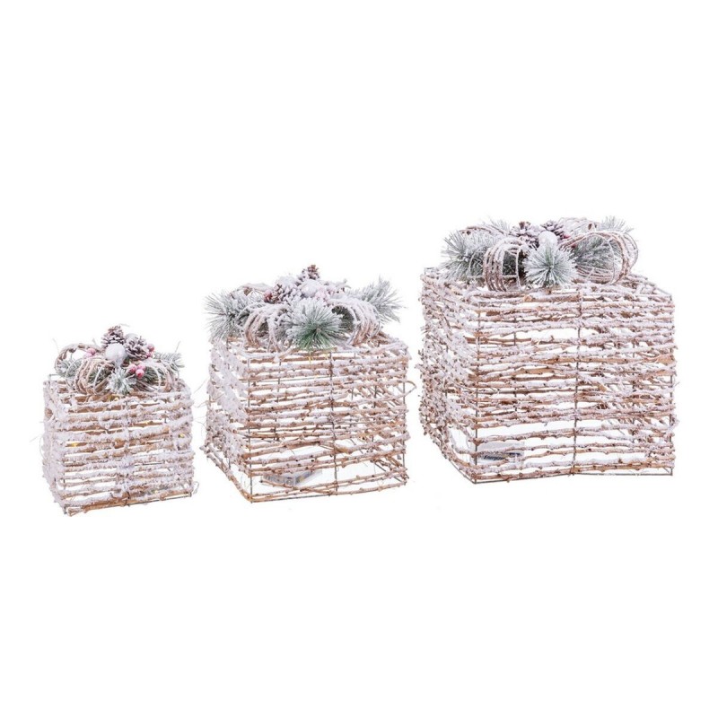 Decorazione Natalizia Naturale Metallo Plastica Fibra Pacco Regalo 25 x 25 x 36 cm (3 Unità)