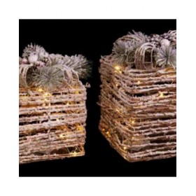 Decorazione Natalizia Naturale Metallo Plastica Fibra Pacco Regalo 25 x 25 x 36 cm (3 Unità)