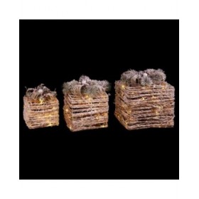 Decorazione Natalizia Naturale Metallo Plastica Fibra Pacco Regalo 25 x 25 x 36 cm (3 Unità)