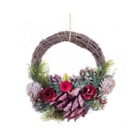 Ghirlanda di Natale Rosso Multicolore Rattan Plastica Foam Ananas 24 x 22 x 8 cm