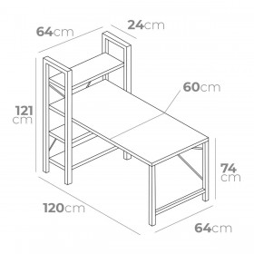 Scrivania con scaffale EDM 75196 Nero Legno Metallo 121 x 120 x 64 cm