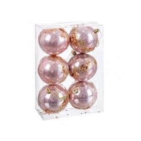 Palle di Natale Rosa Plastica 8 cm (6 Unità)