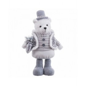 Decorazione Natalizia Bianco Grigio Metallo Tessuto Orso polare 20 x 10 x 33 cm