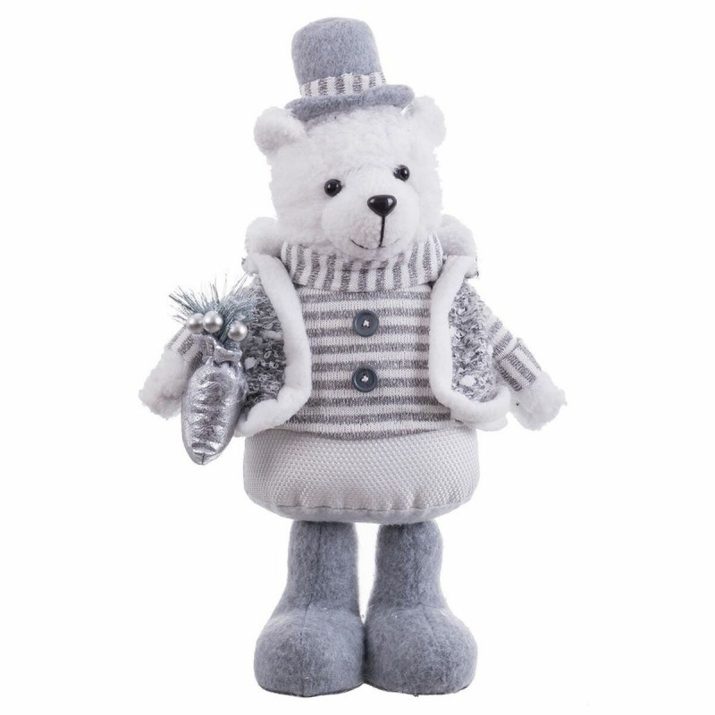 Decorazione Natalizia Bianco Grigio Metallo Tessuto Orso polare 20 x 10 x 33 cm