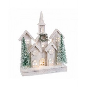 Decorazione Natalizia Bianco Verde Legno Plastica Paese 30 x 10 x 43 cm