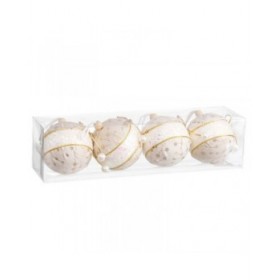 Palle di Natale Bianco Dorato Polyfoam Tessuto Fiocco 8 x 8 x 8 cm (4 Unità)