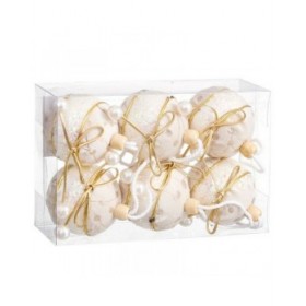 Palle di Natale Bianco Dorato Polyfoam Tessuto Fiocco 6 x 6 x 6 cm (6 Unità)
