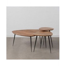 Set di 3 tavoli Nero Naturale Ferro Legno di acacia 86 x 81 x 43 cm (3 Unità)