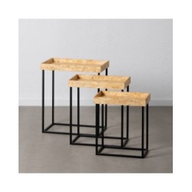 Set di 3 tavoli Nero Naturale Ferro Legno MDF 57,5 x 37,5 x 67,5 cm (3 Unità)