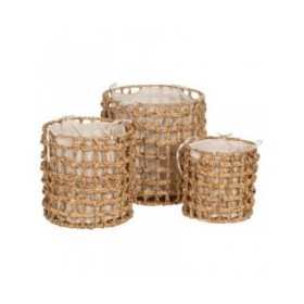 Set di Cesti Beige Crema Fibra naturale 45 x 45 x 45 cm (3 Unità)