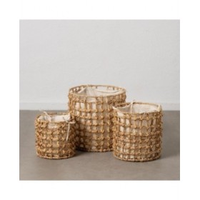 Set di Cesti Beige Crema Fibra naturale 45 x 45 x 45 cm (3 Unità)
