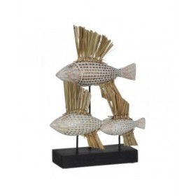Statua Decorativa Bianco Marrone Naturale Pesci 30 x 10 x 40 cm