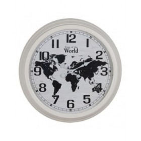Orologio da Parete Mappamondo Bianco Nero Ferro 70 x 70 x 6,5 cm