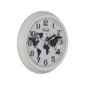 Orologio da Parete Mappamondo Bianco Nero Ferro 70 x 70 x 6,5 cm