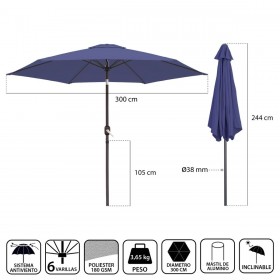Ombrellone Monty Alluminio Blu Marino 300 cm