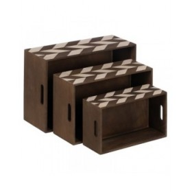 Set di Scatole Decorative Marrone Naturale Legno di paulownia 44 x 31 x 18 cm (3 Pezzi)