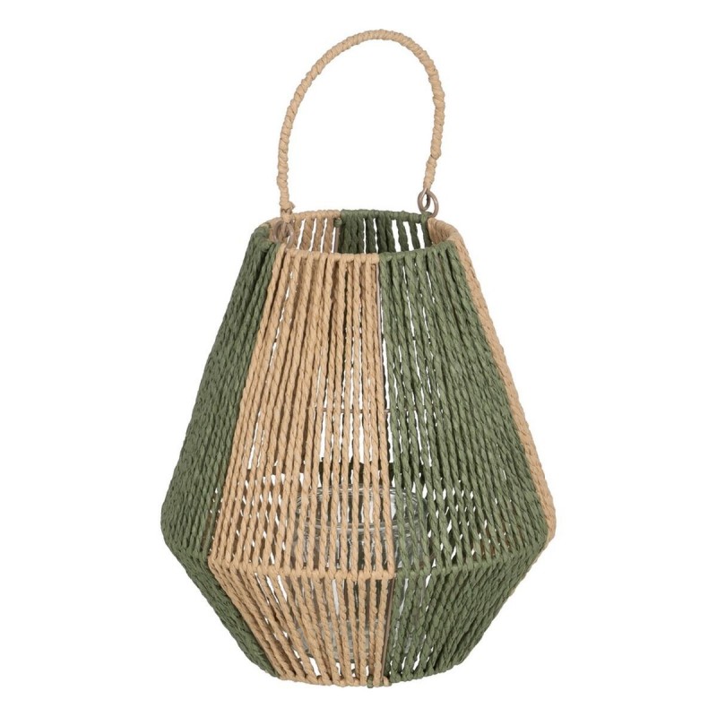 Lanterna Portacandele Lanterna Verde Beige Metallo Carta Cristallo 27 x 27 x 30 cm