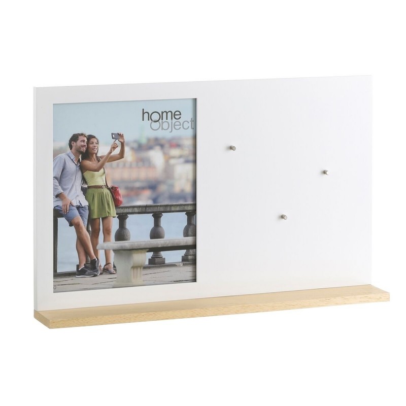 Cornice Portafoto Bianco Legno Cristallo Legno di olmo 46,5 x 7 x 29,5 cm
