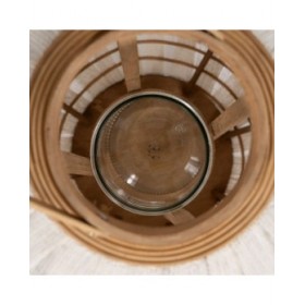 Lanterna Beige Naturale Bambù Cristallo 36 x 36 x 56 cm