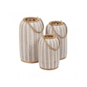 Lanterna Beige Naturale Bambù Cristallo 25 x 25 x 45 cm