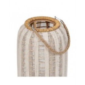 Lanterna Beige Naturale Bambù Cristallo 25 x 25 x 45 cm