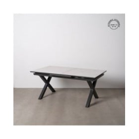 Tavolo da Pranzo Bianco Nero Ceramica Alluminio Cristallo 180 x 100 x 77 cm