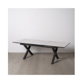 Tavolo da Pranzo Bianco Nero Ceramica Alluminio Cristallo 180 x 100 x 77 cm