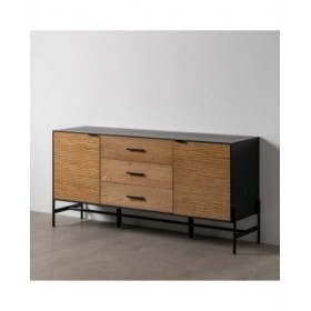 Credenza ORLEANS Nero Naturale Ferro Legno MDF 164 x 40 x 75 cm