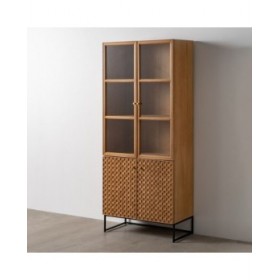 Stand Espositore MARIGNI Nero Naturale Cristallo Ferro Legno MDF 84,5 x 42,5 x 198 cm