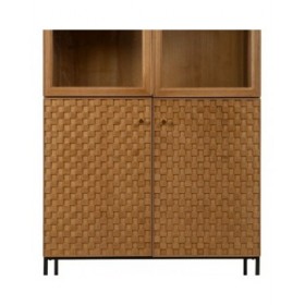 Stand Espositore MARIGNI Nero Naturale Cristallo Ferro Legno MDF 84,5 x 42,5 x 198 cm