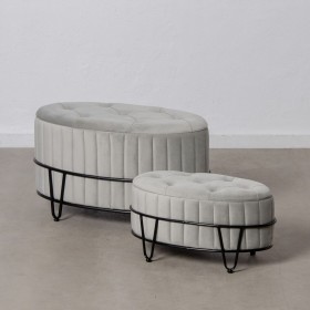 Puff 80 x 80 x 46 cm Tessuto Sintetico Grigio Metallo