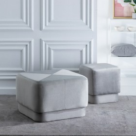 Puff Tessuto Sintetico Grigio Legno 60 x 60 x 40 cm