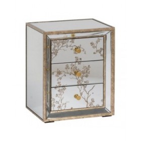 Comodino CHLOE Dorato Specchio Cristallo Legno MDF 49 x 40 x 60 cm