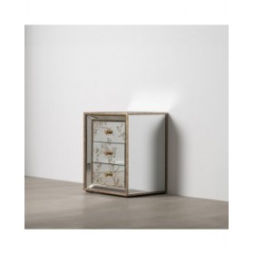Comodino CHLOE Dorato Specchio Cristallo Legno MDF 49 x 40 x 60 cm