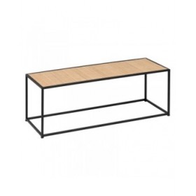Tavolino da Caffè Nero Naturale Cristallo Ferro Rattan 97,5 x 34 x 35 cm (3 Unità)