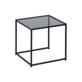Tavolino da Caffè Nero Naturale Cristallo Ferro Rattan 97,5 x 34 x 35 cm (3 Unità)