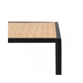 Tavolino da Caffè Nero Naturale Cristallo Ferro Rattan 97,5 x 34 x 35 cm (3 Unità)