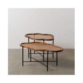Tavolino da Caffè Nero Naturale Cristallo Ferro Legno d'albero della gomma 89 x 50 x 40 cm (2 Unità)