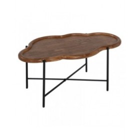 Tavolino da Caffè Nero Naturale Cristallo Ferro Legno d'albero della gomma 89 x 50 x 40 cm (2 Unità)