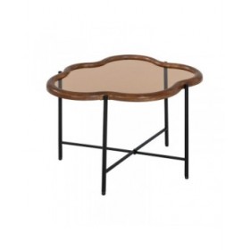 Tavolino da Caffè Nero Naturale Cristallo Ferro Legno d'albero della gomma 89 x 50 x 40 cm (2 Unità)