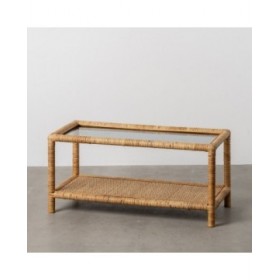 Tavolino da Caffè Beige Cristallo Rattan 90 x 40 x 42 cm