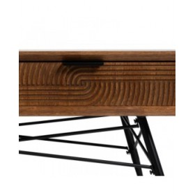 Tavolino da Caffè LAGOM Nero Naturale Ferro Legno d'albero della gomma 120 x 60 x 40 cm